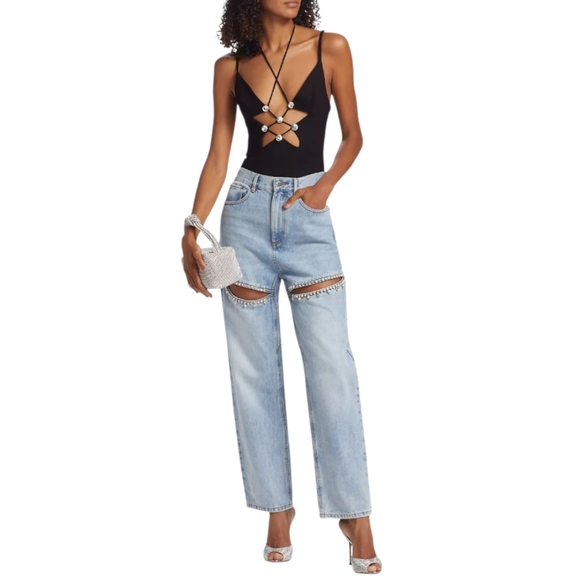 NEW Area high waisted crystal embellished slit wide leg jeans Taylor Swift 27 - Picture 1 of 12